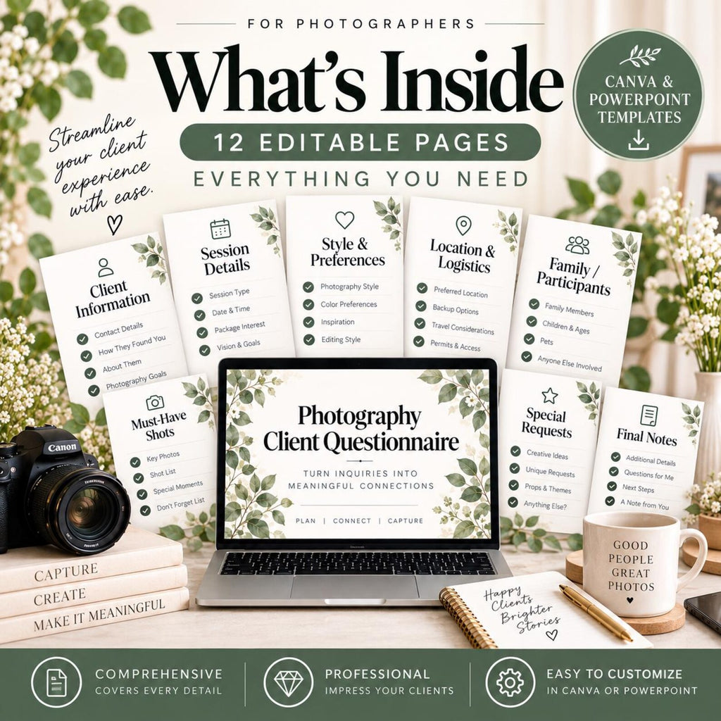 Photography Client Questionnaire Template | 12-Page Photographer Intake Form | Canva & PowerPoint image 2