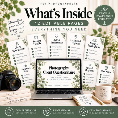 Photography Client Questionnaire Template | 12-Page Photographer Intake Form | Canva & PowerPoint image 2