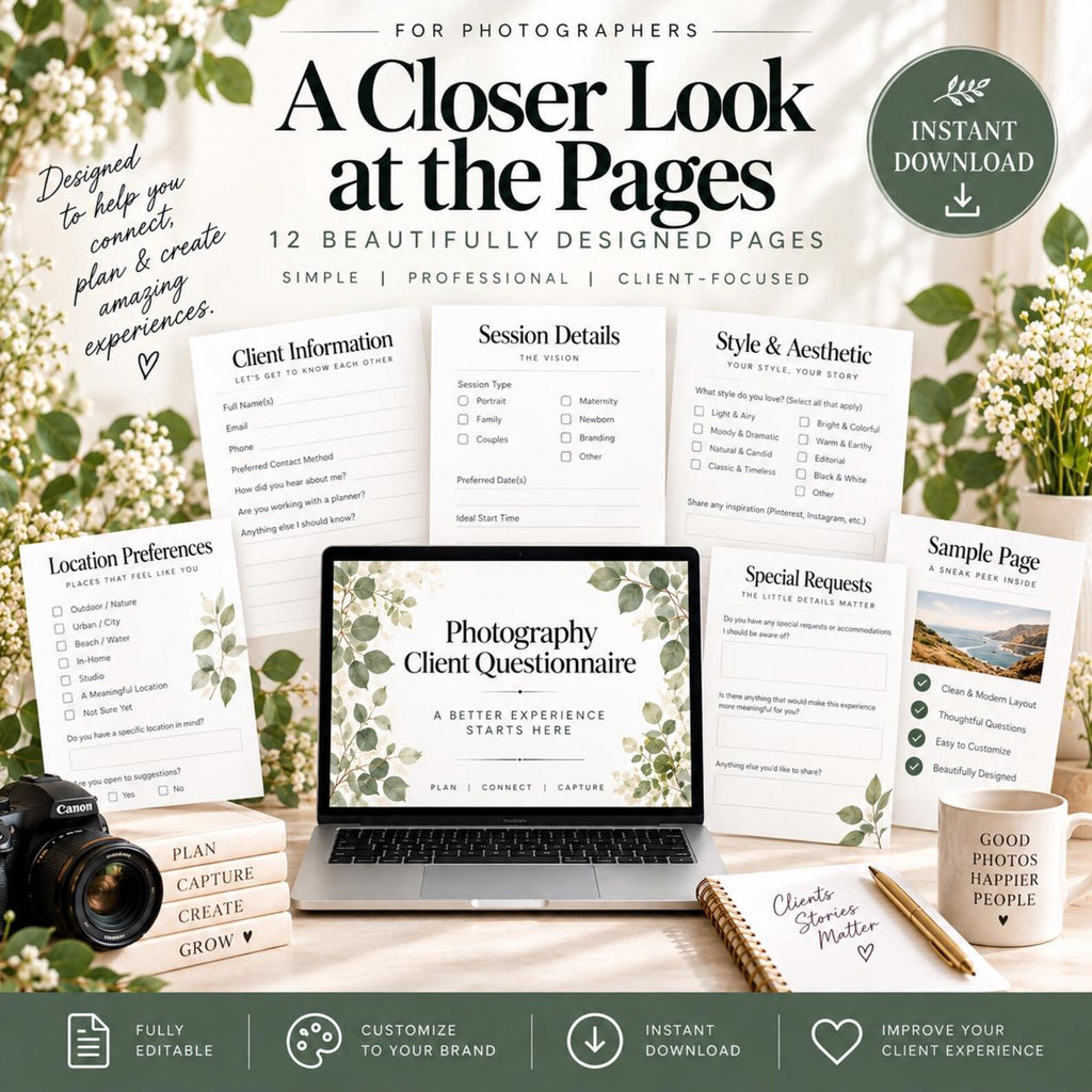 Photography Client Questionnaire Template | 12-Page Photographer Intake Form | Canva & PowerPoint image 4
